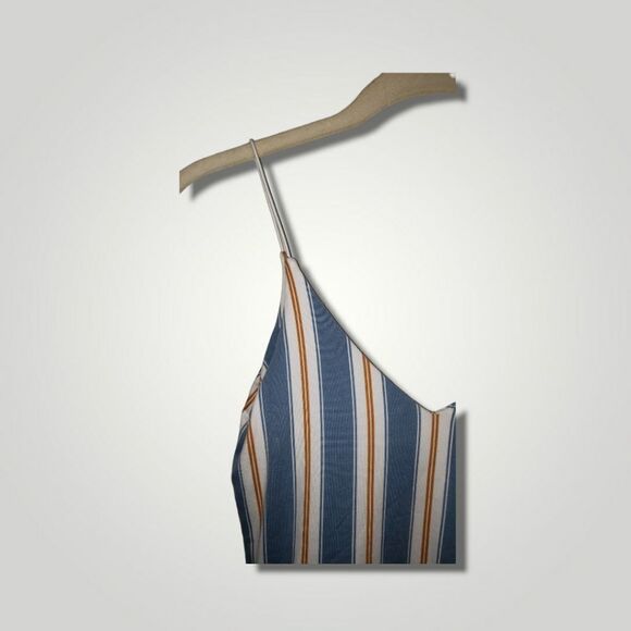 Gaze Women's Spaghetti Strap Snap Blue Vertical Stripe Bodysuit Size XS - Picture 6 of 8